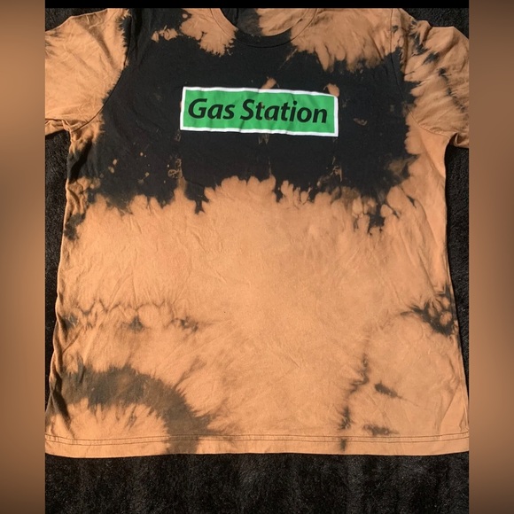 CANVAS Bella+Canvas Men’s “Gas Station” Green Logo Bleached Black T-shirt Sz 2XL - Picture 2 of 10